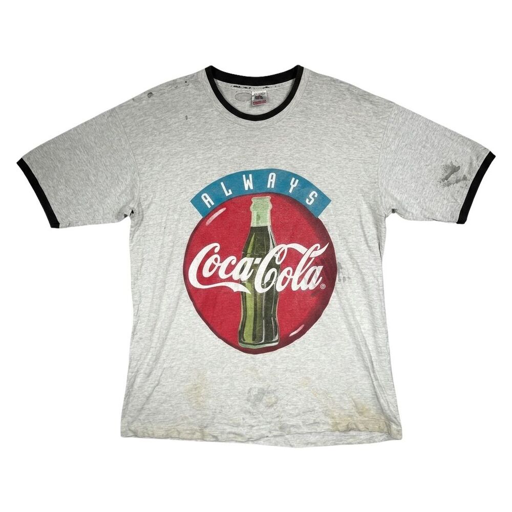Vintage 90s Coca Cola TShirt USA Distressed Thrashed Ringer Coke Graphic - Large